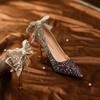 Autumn New Women's Luxury Pointed Rhinestone Bow Crystal Sequins Colored High Heel Single Shoes Banquet Wedding Shoes