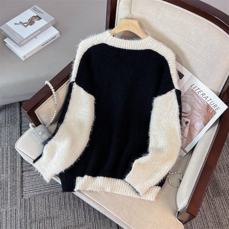 Осень-зима, вязаный кардиган с v-образным вырезом, женский 2023, повседневный кашемировый свитер с имитацией норки, женские свободные винтажные кардиганы 28135