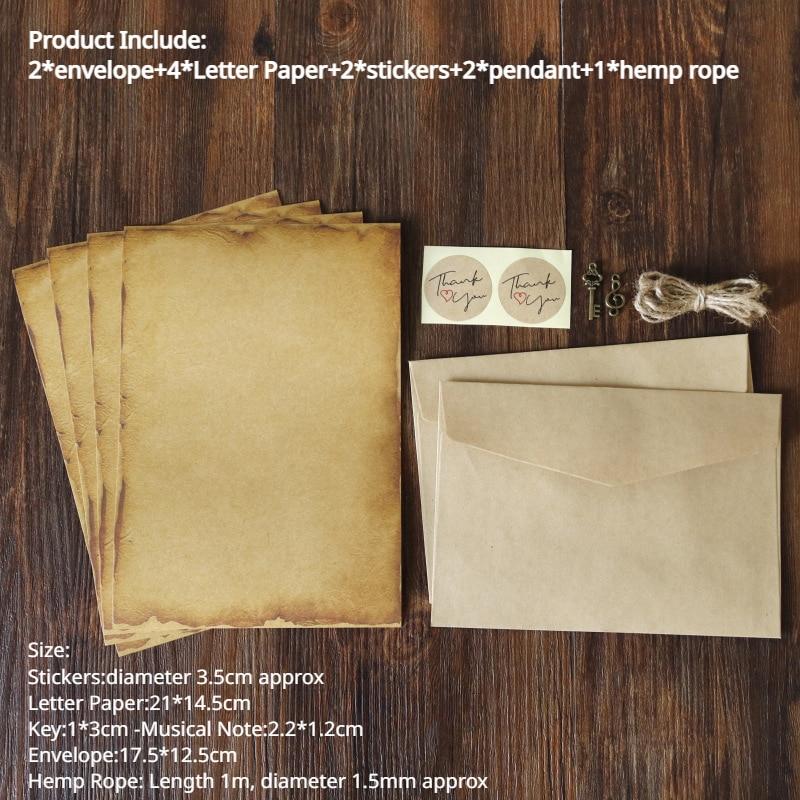 Retro Stationery Kraft Paper Letter Paper with Envelopes Stickers Hemp Rope Pendant Decorations Keys Musical Note Writing Paper