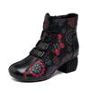 2024 New Autumn Aed Winter For Warmth Genuine Leather Shoes Women Boots Round Toe Print Sewing Zip Retro Leisure Platform Boots