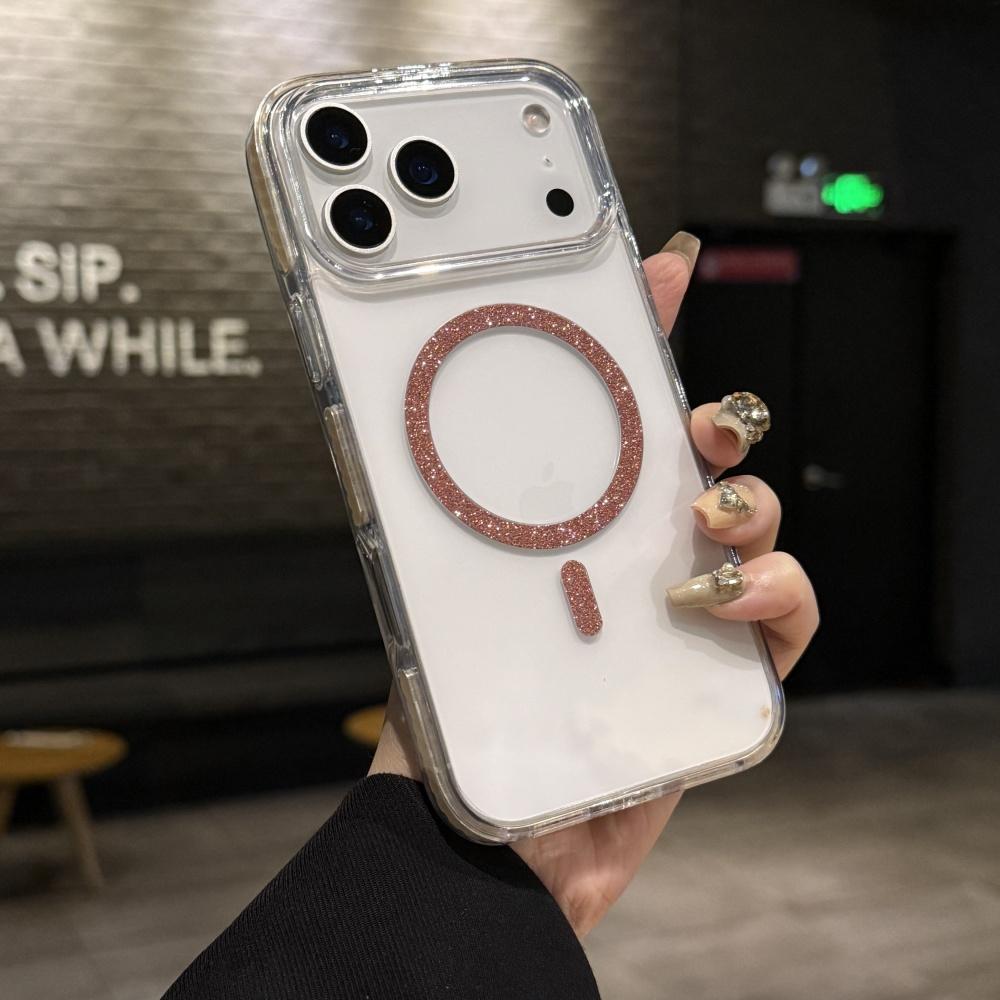 Прозрачный Магнитный Чехол-Броня с Блестками для iPhone 17 Air 16 15 14 Plus 13 12 11 Pro Max Для Magsafe Оригинальный Блестящий Бампер