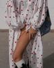 Heart Print Long Sleeve Dresses Loose Cotton Maxi Dress Buttons Mock Neck Vintage Elegant Women Clothing Vestidos
