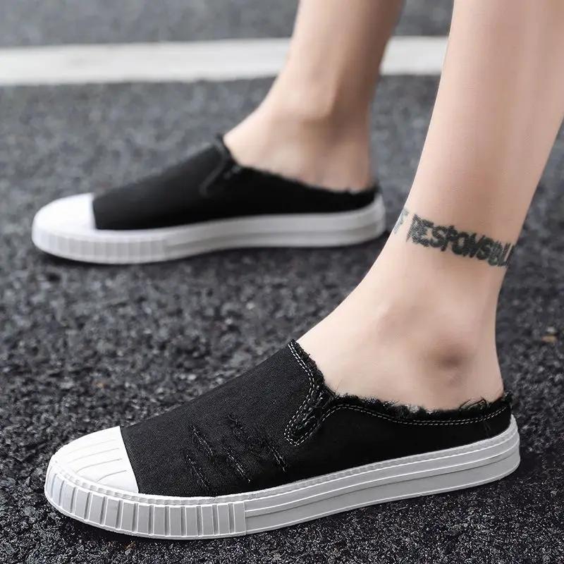 Fashion Slides Canvas Summer Men's Shoe Casual Y2k Male Slipper With Stylish Hot Rubber Comfortable Low Price Clappers 2024 Original