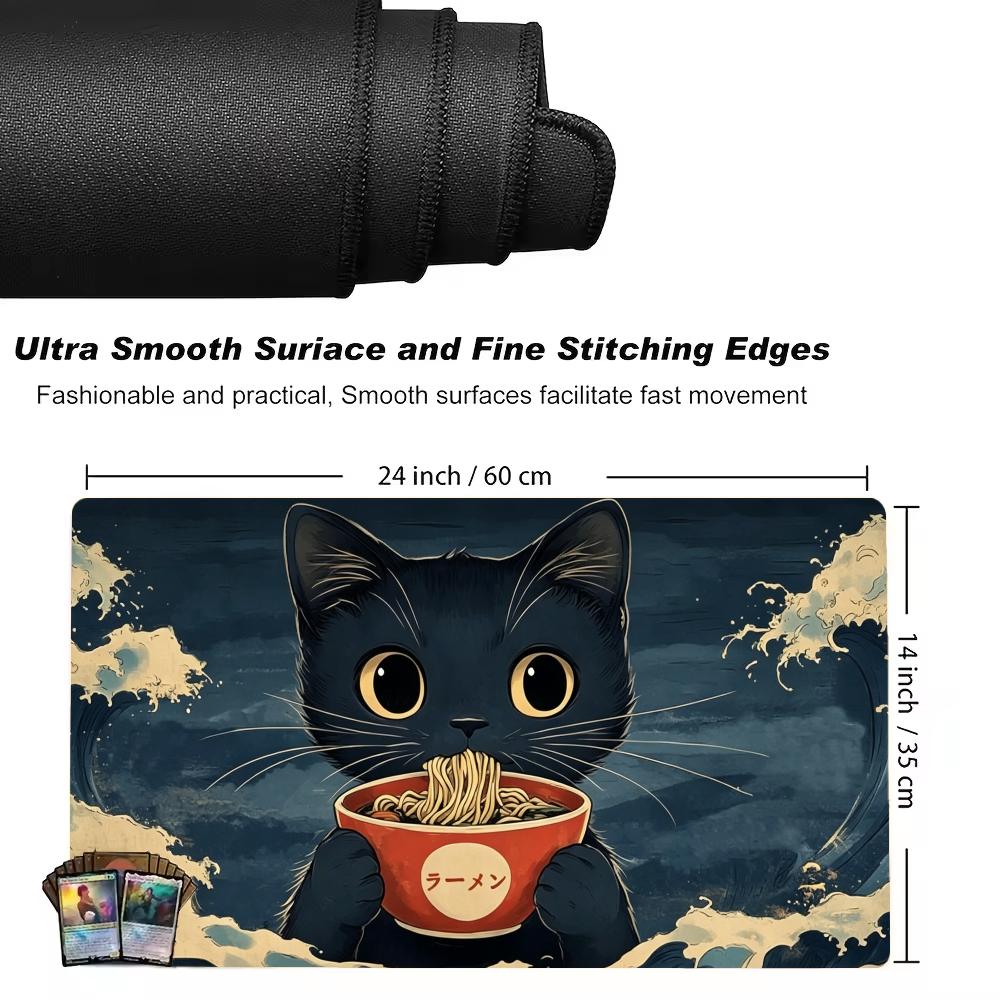 Cat Eating Ramen TCG Playmat Mouse Pad Playmat 24"X14" MTG TCG Office Desk Mat for Work Game PC Laptop Rug Carpet MousePad