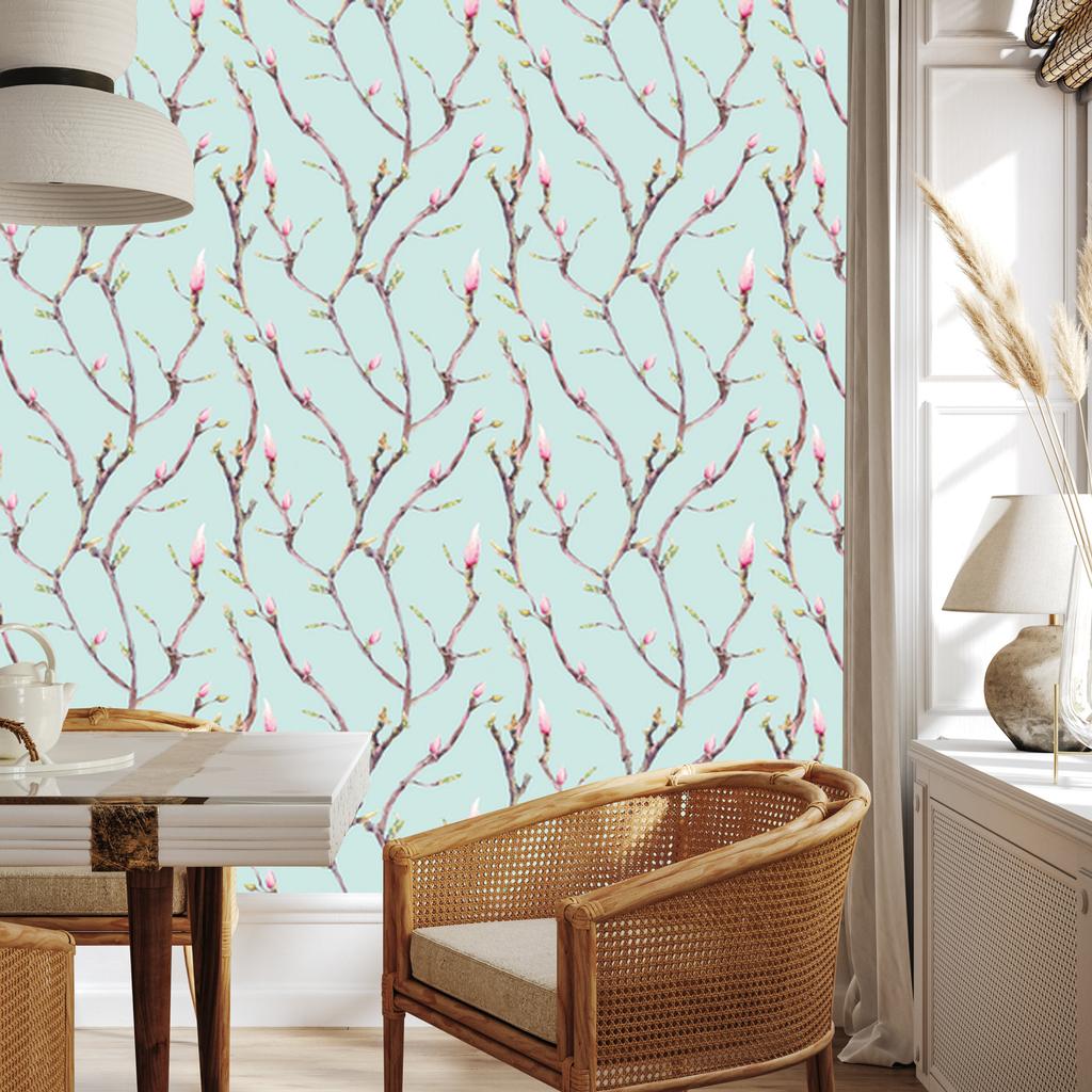 Tree Branches Wallpaper in Watercolor Style for Living Room and Bedroom 50x1000