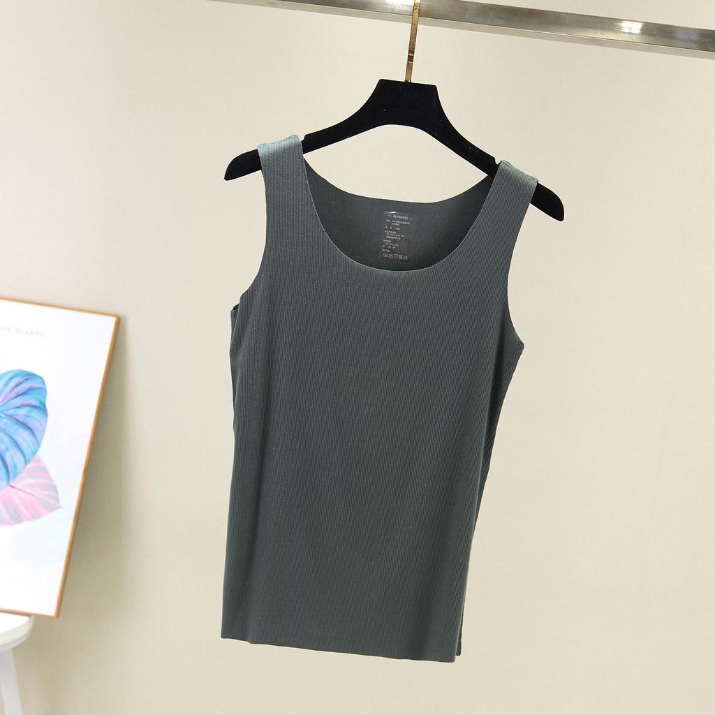 Korean Ribbed Cotton Seamless Tank Top - Women's Plus Size Round Neck Base Layer