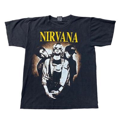 Nirvana Черная футболка Одинарный шов Винтаж Обычный Короткий рукав Мужская