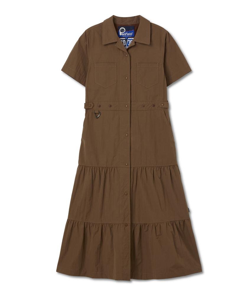 Платье Penfield с открытым воротником, регулируемой талией и сборками, коричневое_Fs2Ws01F