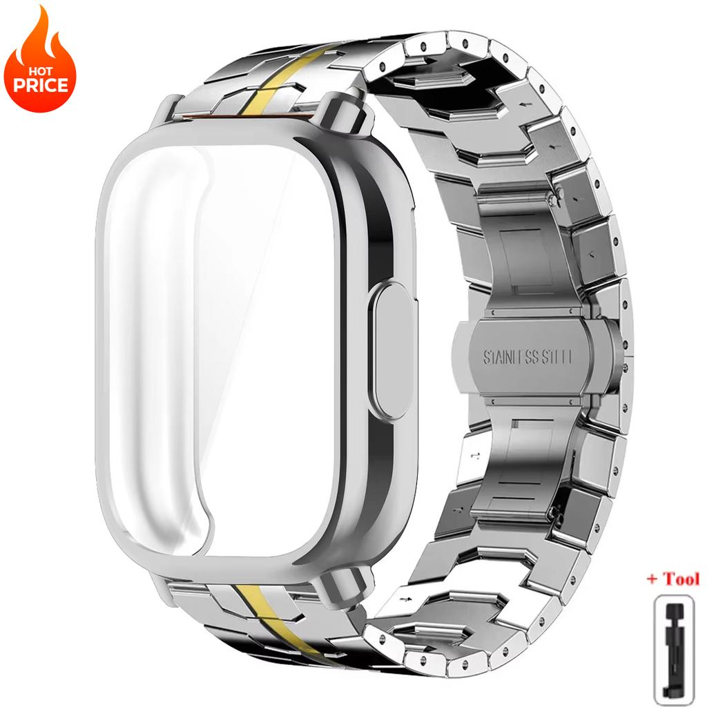 Чехол+Ремешок Для Redmi Watch 5 Active Мягкий ТПУ Чехол Для Xiaomi Redmi Watch 5 Lite Роскошный Металлический Ремешок Для Часов Браслет из Нержавеющей Стали