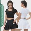 Женские быстросохнущие спортивные топы и теннисные юбки: Ударопрочная одежда для йоги с подкладкой на груди и открытым пупком