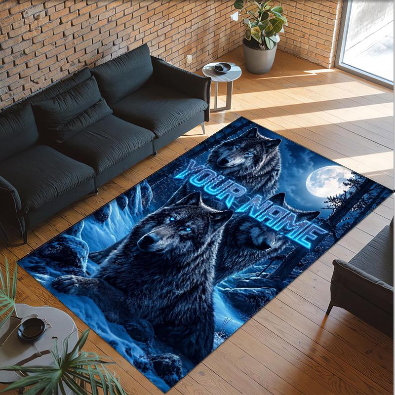 Fox Theme Crystal Velvet Floor Rug Personalized Custom Name Text Warm Carpet Home Decoration