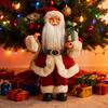12" Christmas Santa Figurines Standing Santa Claus Doll with Present Box for Holiday Party Window Home Desktop Decoration