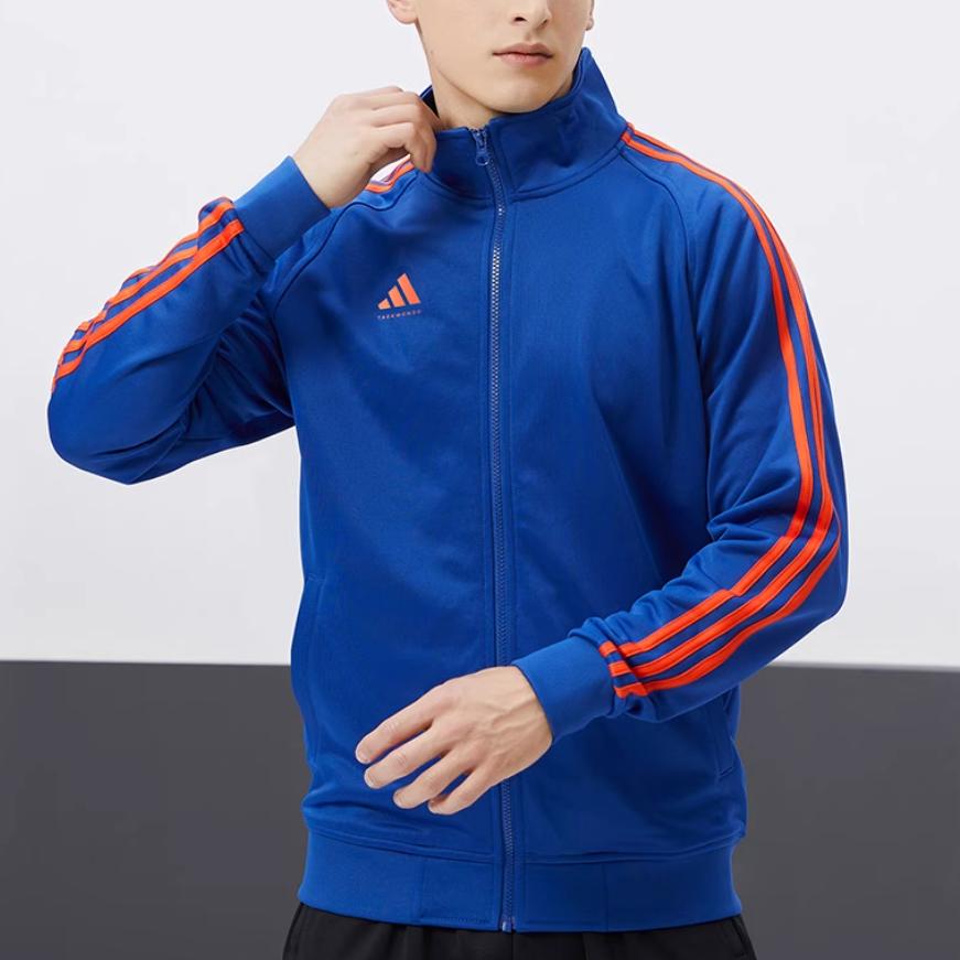 adidas Унисекс Темно-синий Оранжевый Классическая Спортивная Куртка с 3 Полосками и Воротником-стойкой TR30JT-BUOG