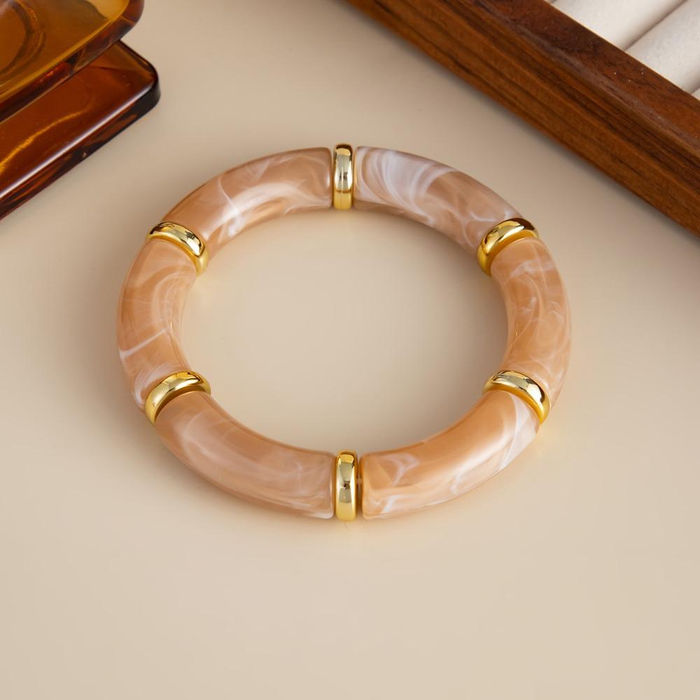 Splicing Bamboo Acrylic Bracelets Leopard Print Geometric Bracelets Curved Tube Bangle Lady Gifts