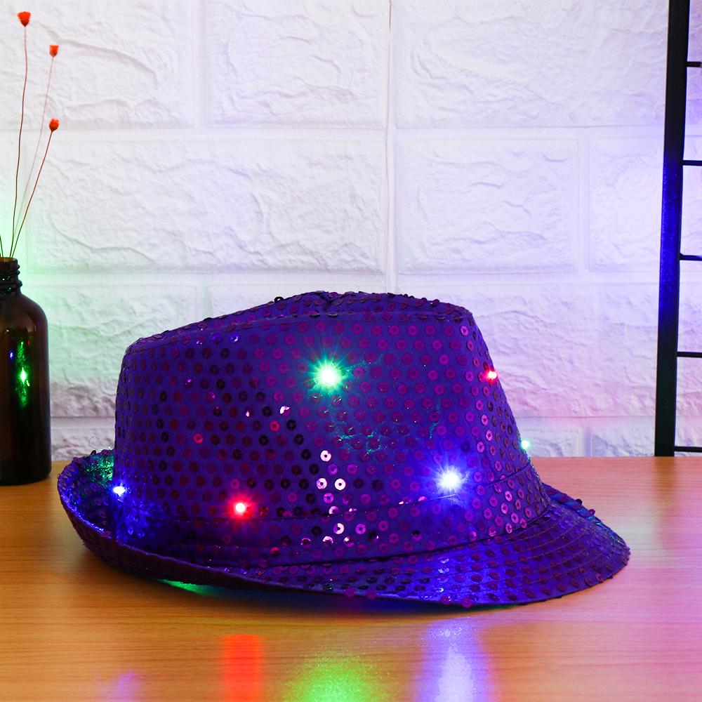 Unisex Light Up Dress Dance Party Jazz Hat Led Fedora Trilby Panama Cap Sequin