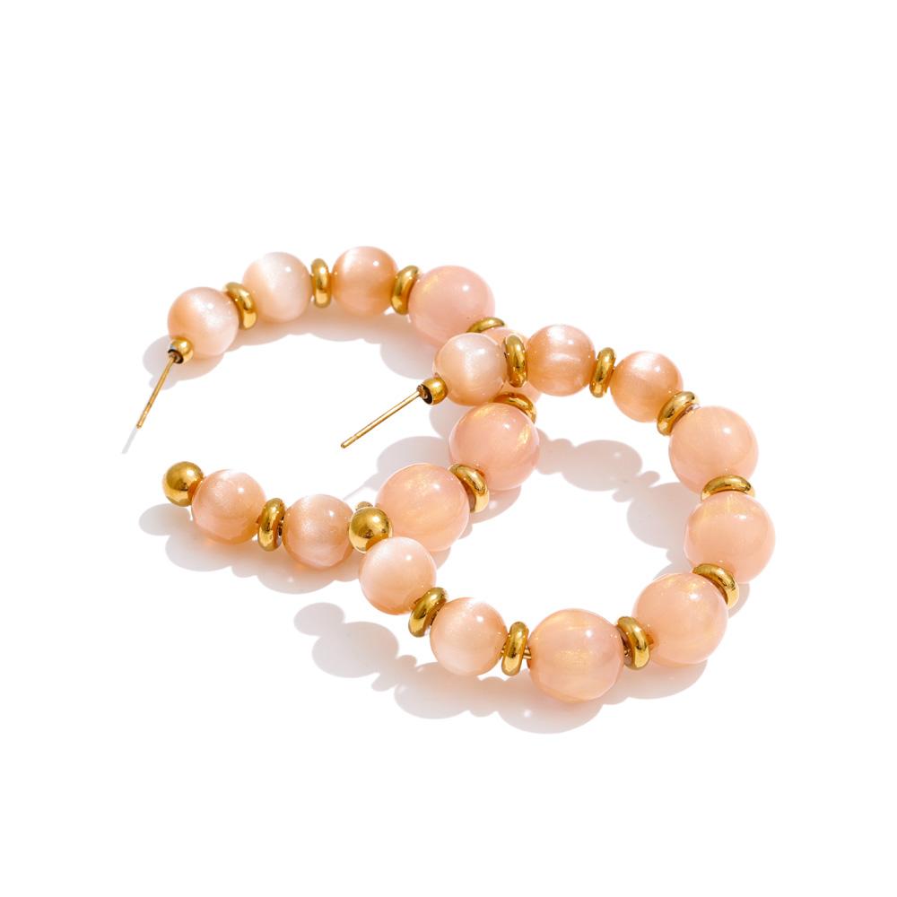 Eetit Colorful Acrylic Resin Beads C-Shape Hoop Earrings Stainless Steel Fashion France Handmade Jewelry for Women Accessories