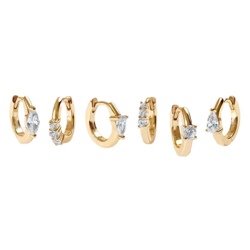 «Модный комплект серег с цирконием в европейском и американском стиле»: Стильная асимметричная коллекция из 6 предметов.