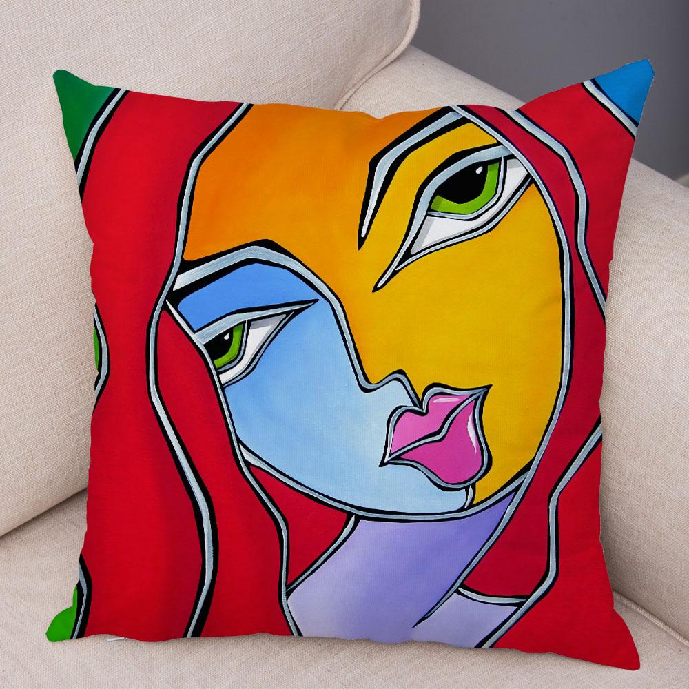 Домашний декор, абстрактная живопись, наволочка, декор в скандинавском стиле, красочная наволочка с принтом мультяшной девушки