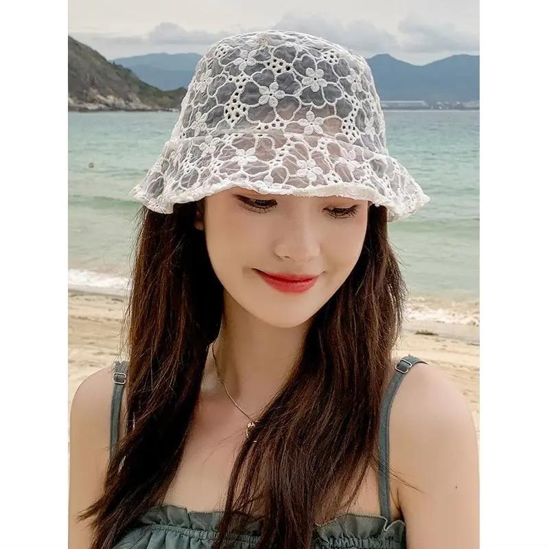 WTEMPO Lace Hollow Out Hat for Women Soft Lace Flower Wide Brim Sun Hats Floppy Summer Hat Dress Lace Ladies Beach Hat