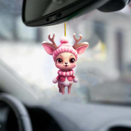 Креативное рождественское украшение в виде розового лося со шнурком, милый внешний вид, подвеска заднего вида для автомобиля, подвесное украшение для рождественской елки