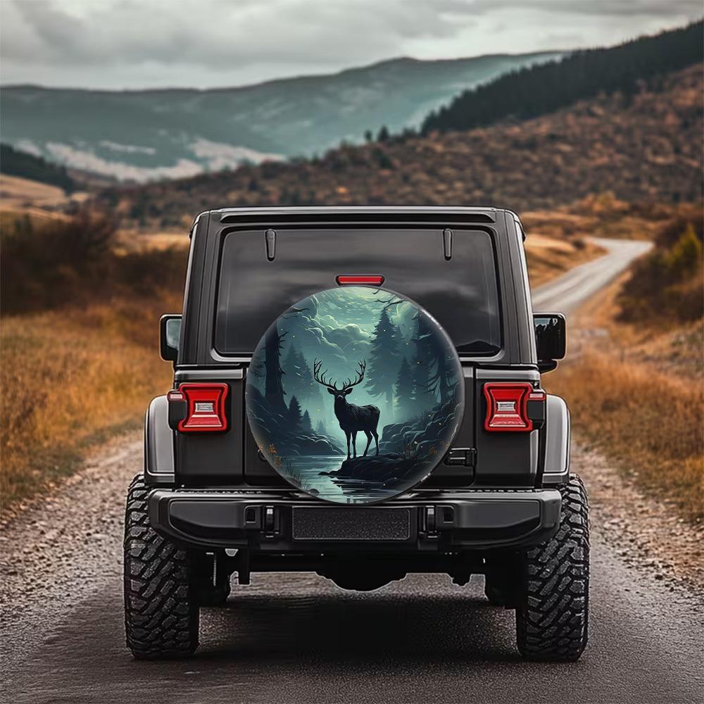 Whimsical Forest Deer Print Car Tire Cover, Fashionable Universal Wheel Hub Protector, Spare Tire Cover, Perfect Fit, Easy To In