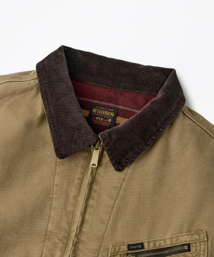 OUTSTANDING 50S Blanket-Lined Zip Work Jacket_Khaki
