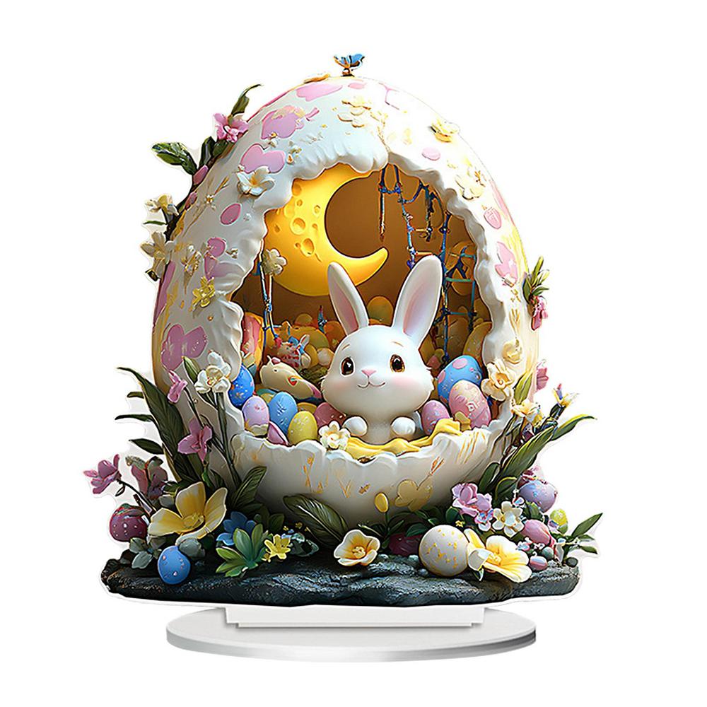 Easter 2D Flat Decoration Acrylic Statue Egg Bunny Easter Decor for Desk Spring Easter Stand Figure Indoor Home Decoration