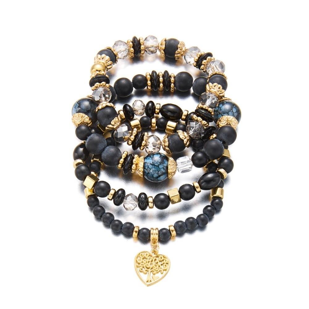 Ethnic Style Bohemian Beads Bracelet Heart Charm Multi-Layer Bracelets Women Bangle Set Women