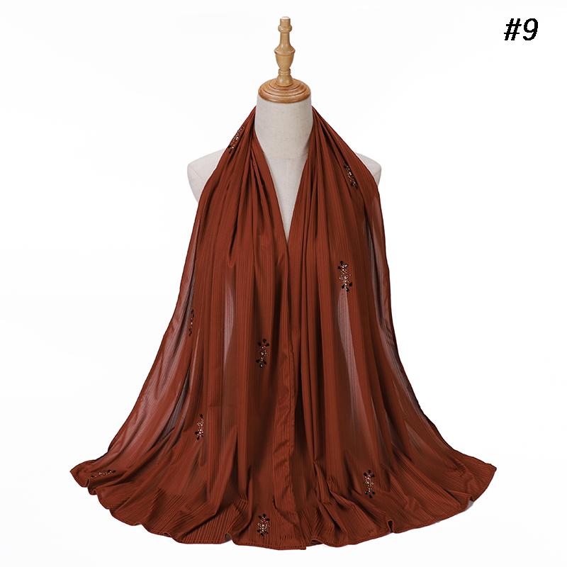 Модный фактурный трикотажный хиджаб Мусульманский однотонный шарф Креповый хиджаб со стразами Мягкие исламские шали Платки Повязка на голову для женщин