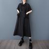 Short Sleeve Plus Size Black Vintage New In Dresses for Women Casual Loose Long Summer Shirt Dress