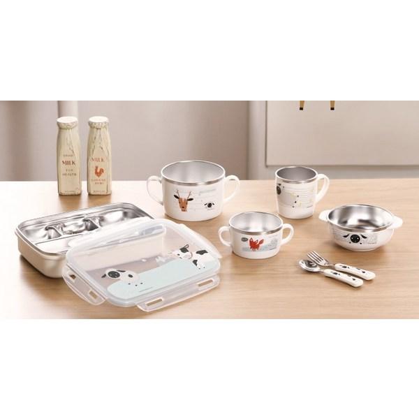 Stainlock Alps Farm Friends 4-piece Set of Baby Tableware, Mixed Colors, Cup + Bowl + Baby Bowl + Spoon Fork, Popular Korean Parenting Items