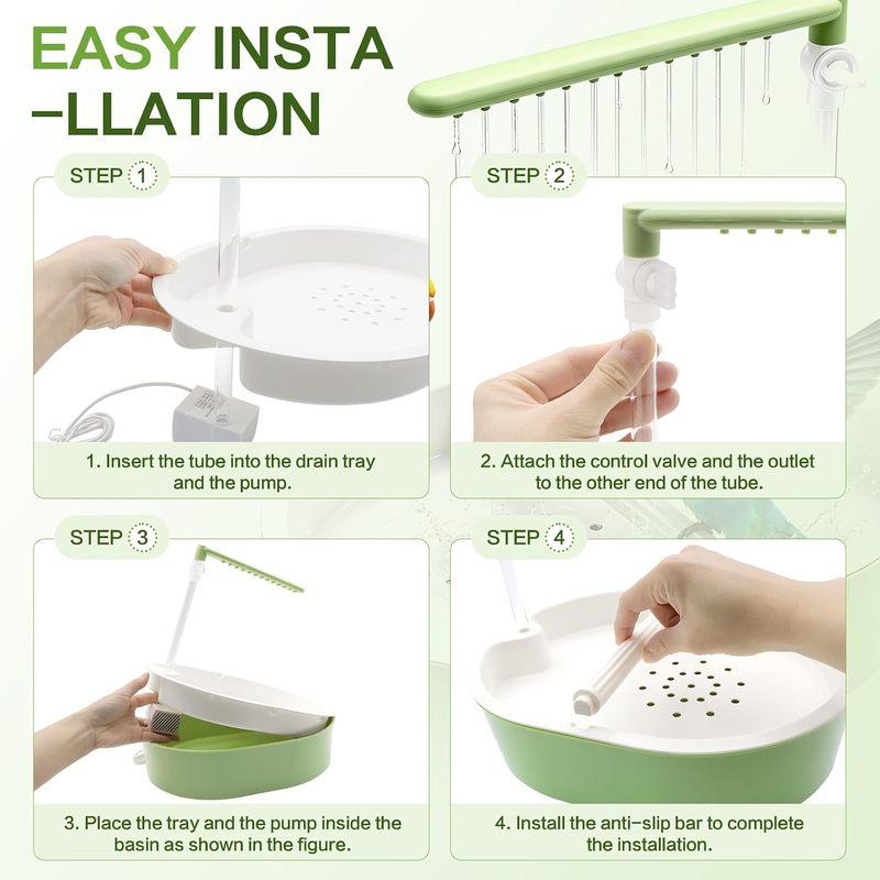 Quiet Pump Automatic Bird Bath Detachable BPA Free Shower Tub Adjustable Water Flow for Parakeet Cage