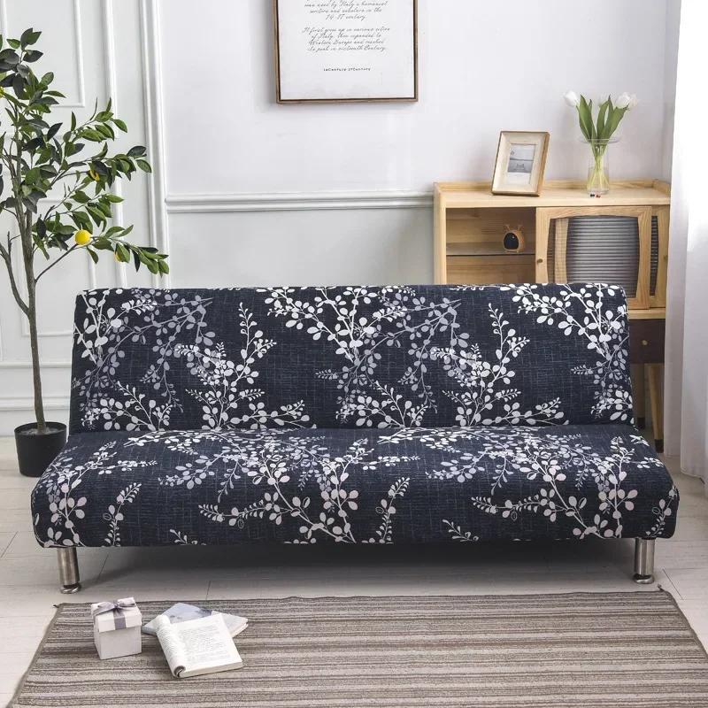 [Stretch Sofa Bed Cover] Spring/Summer Milk Silk Fabric Living Room Armless Folding Sofa Sofa Cover Puf Grande Y Esponjoso