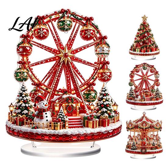 Christmas Holiday Decoration Decorative 2D Flat Tabletop Centerpiece Acrylic Carousels/Ferris Wheel/Tree Table Gift for Family Sign with Base Mantel