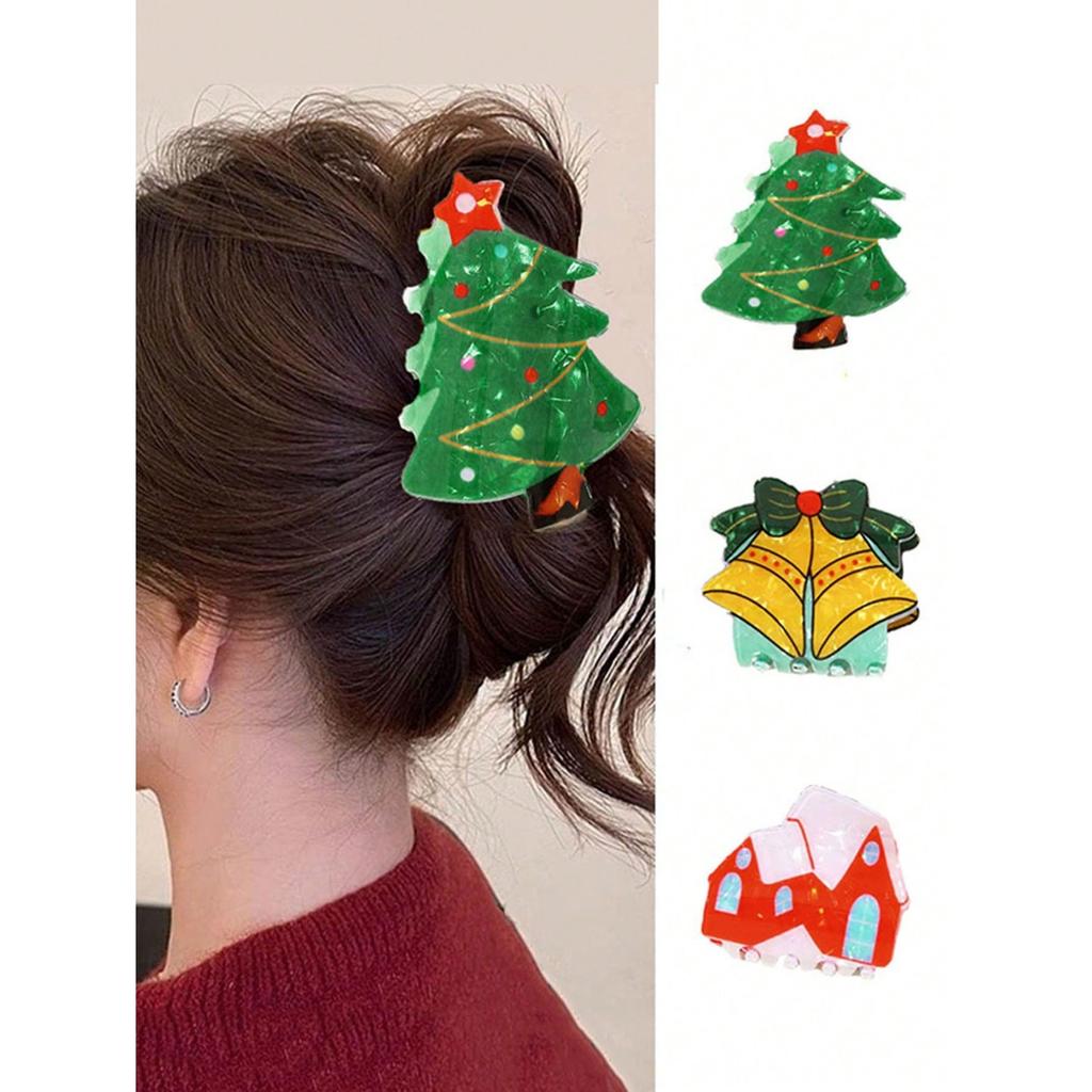 1pc Cute & Elegant Christmas Hair Clip, Christmas Tree Bell Hair Claw, Women Hair Accessories, Non-Slip Grip Hair Clamp, Versati