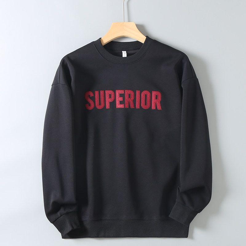 Men's Autumn and Winter Crew Neck Pullover Sweatshirt with Heavy Embroidery, Loose Casual Top, Trendy