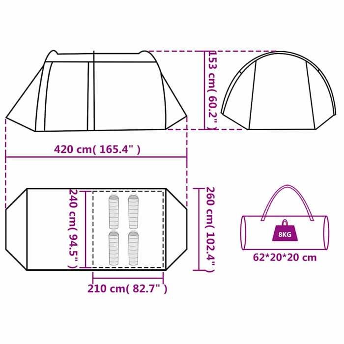 VidaXL Tente de Camping Tunnel 4 Personnes, Tente d'Ombrage avec Sac de Transport, Auvent de Camping, Abri de Jardin, Gris 94399
