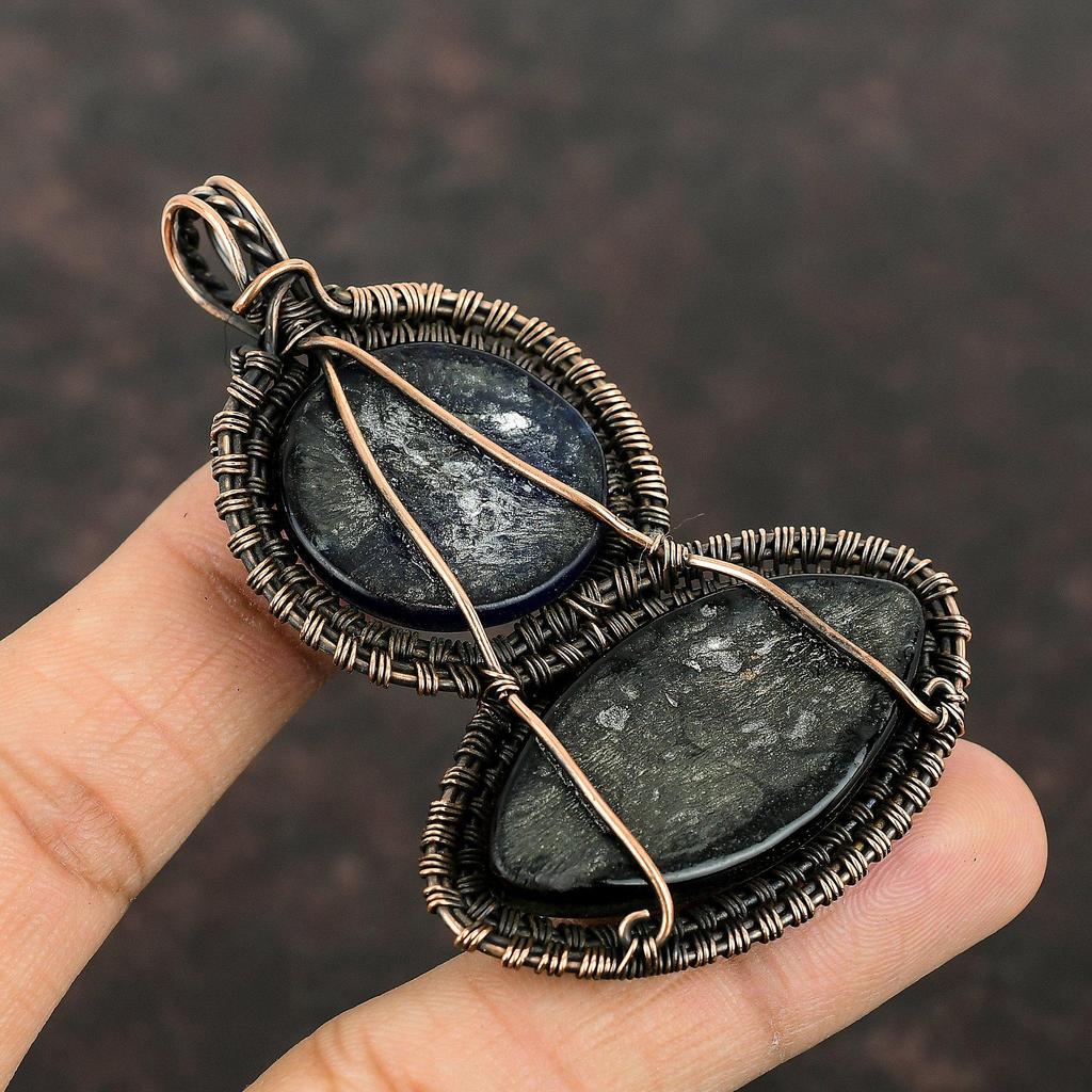 Черный и синий цвет кулон от сглаза медная проволока обернутая ювелирные изделия кулон от сглаза драгоценный камень кулон ручной работы из меди проволочная обертка кулон для подарка