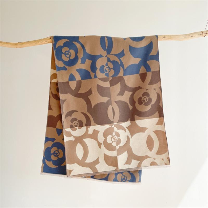 Winter New Camellia Double-sided Scarf Thickened Warm Shawl Imitation Cashmere Student Cape Cold Women