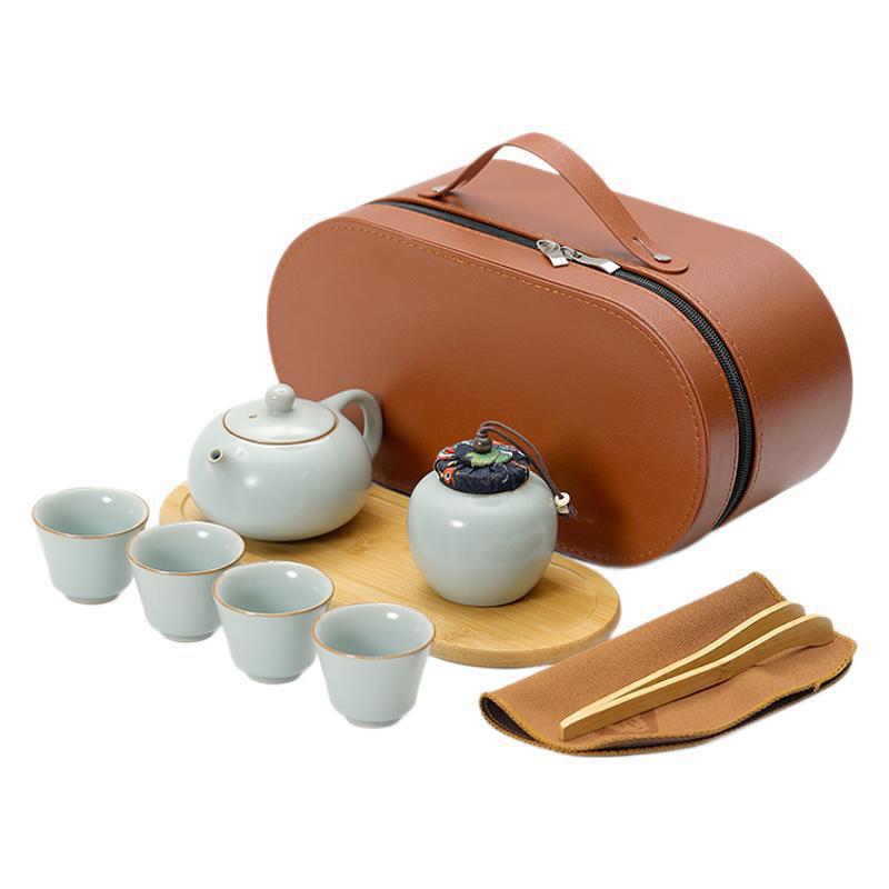 Ru Kiln Travel Tea Set Open Ceramic Kuaike One Pot Four Cups Portable Company Annual Meeting Business Gift Prints