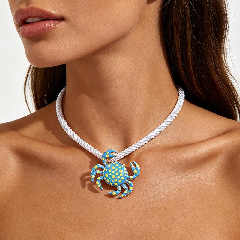 Разноцветные эмалированные подвески-крабы на шею для женщин, модные, в морском стиле, преувеличенные, чокер, пляжные украшения, подарок