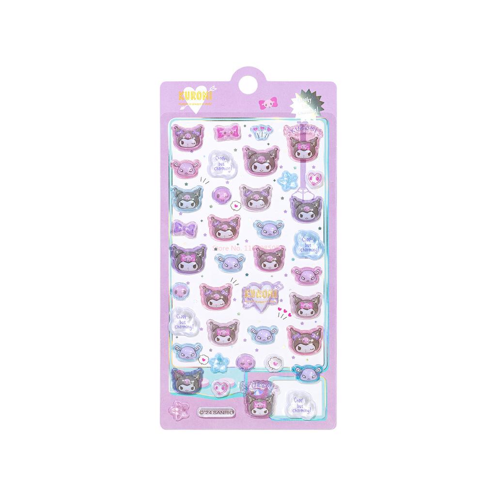 Genuine Kawaii Kuromi 3d Embossed Fun Stickers Cute Crystal Diy Phone Case Decoration Stickers Student Account Stickers Gifts