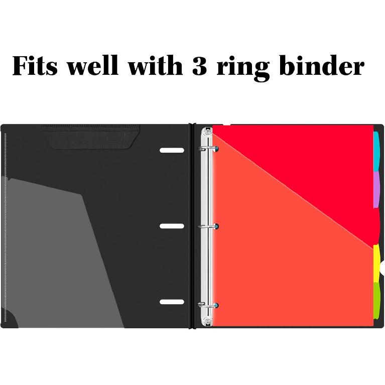 INFUN 5-Tab Plastic Binder Dividers with Front Pockets - 3 Sets,15 PCS Multicolor Binder Dividers with Tabs for Binders, 5 Tab Dividers with Pockets