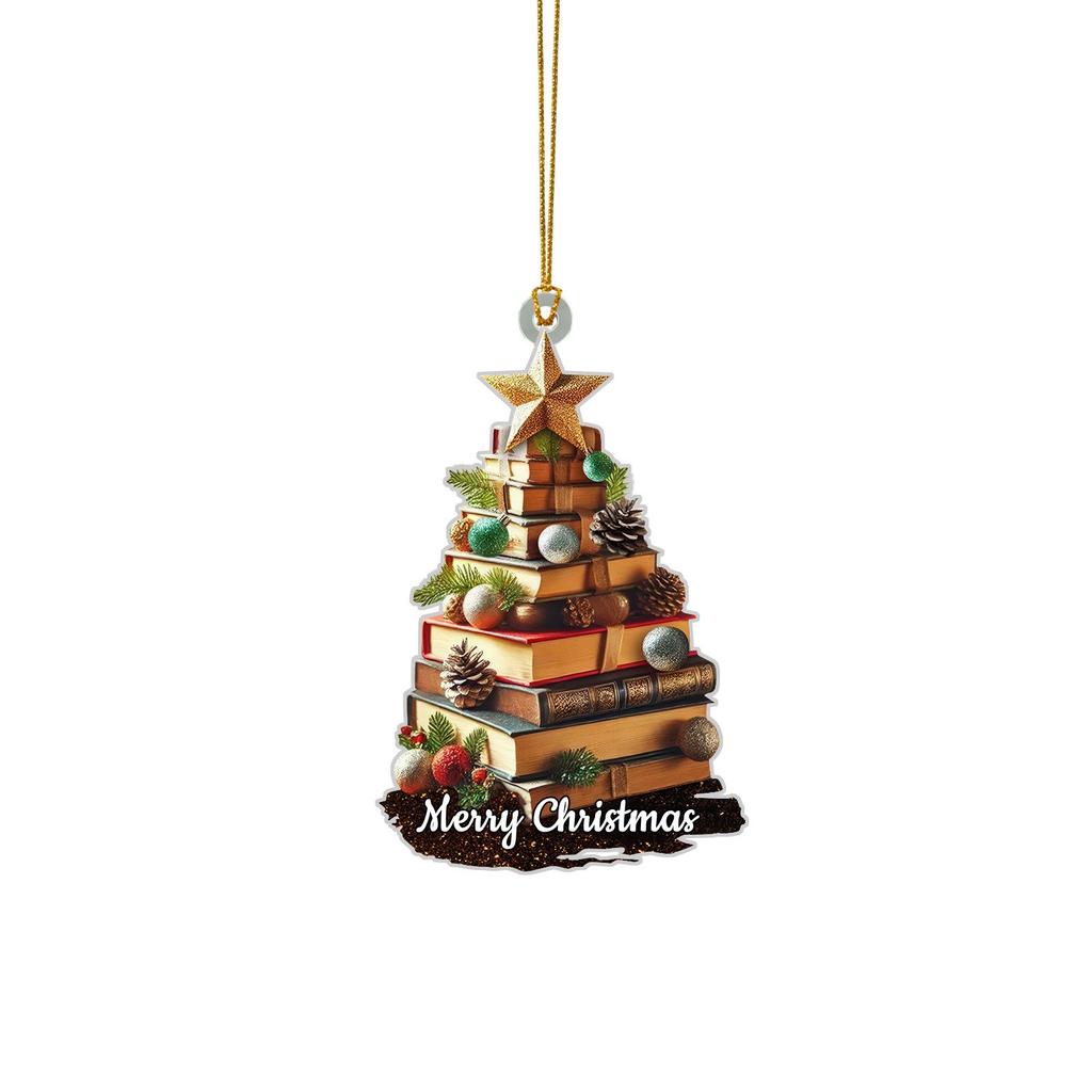 Рождественское 2D Плоское Украшение Форма Книги Дерево с Чашкой Кофе Звезда Праздничный Домашний Декор Уникальное Украшение в Литературном Стиле