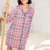 Bright Deer Женская ночная рубашка в клетку с длинным рукавом на пуговицах, ночная рубашка, ночная рубашка с вырезом и окантовкой, ночная рубашка бойфренда, платье для сна, большие размеры S-4XL