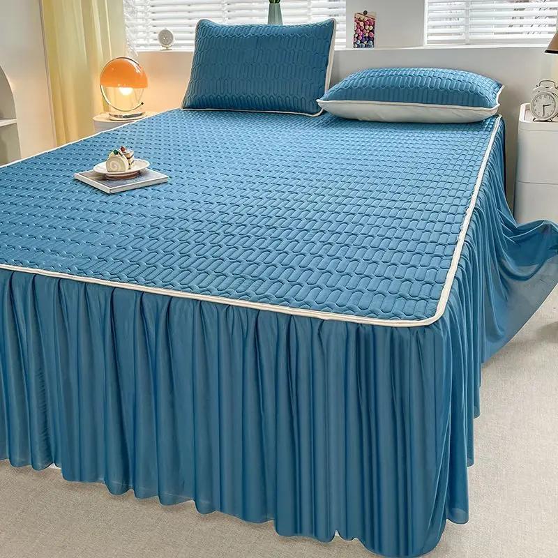 Комплект постельного белья из 3 предметов, хлопковая простыня, юбка-кровать, защитная крышка для простыни, покрывало, юбка-кровать, наволочка, складной комплект постельного белья-холодильник(1xпростынь+2xнаволочка)