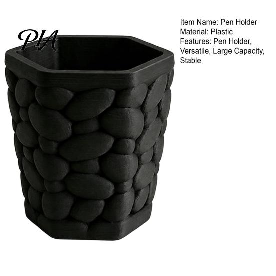 Decorative Desk Ornament for Home Pebble Texture Pen Holder, Hexagonal Desktop Organizer, Stable Anti-Tip 3D Minimalist Pencil Holder Vanity