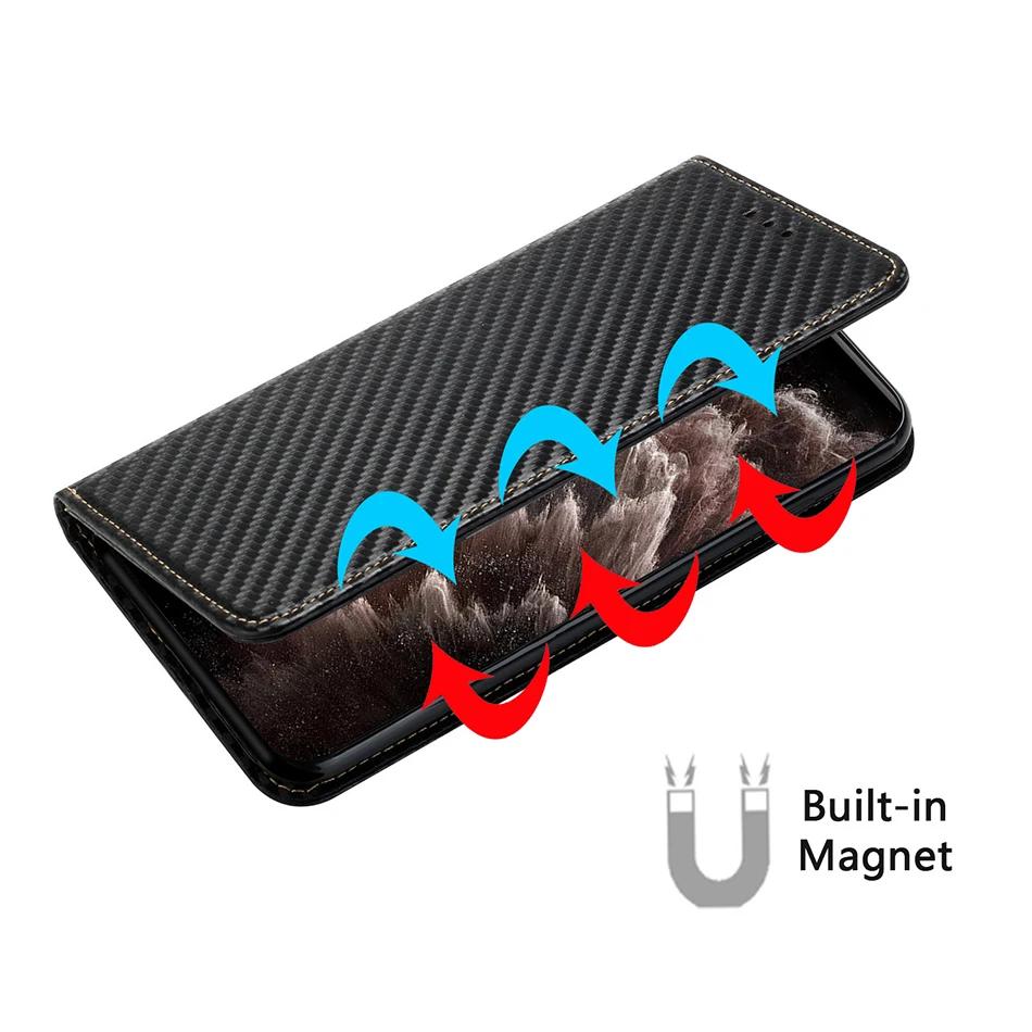 Carbon Fiber Flip Case For iPhone 16E 16 15 14 13 12 11 Pro XR 10 XS Max X 8 7 Plus Card Holder Phone Cover Magnetic Flip Wallet
