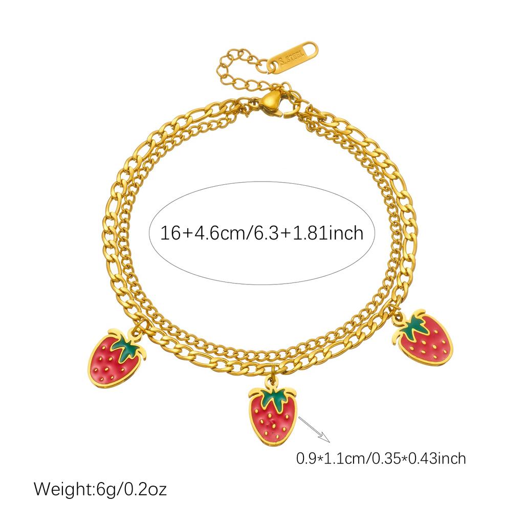 316L Stainless Steel Cute Fruit Strawberry Charm Bracelet For Women Girl Fashion New Trendy Jewelry Party Gift
