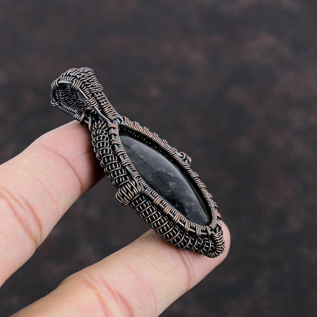Silver Sheen Obsidian Copper Pendant Wire Wrapped Jewelry Decent Pendant Copper Jewelry Handmade Gemstone Pendant Gift For Her Women Jewelry